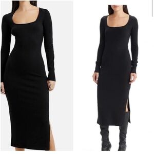59. FRENCH CONNECTION $98 Babysoft Square Neck Dress long sleeve in black rib